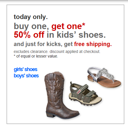 target buy one get one 50 off shoes