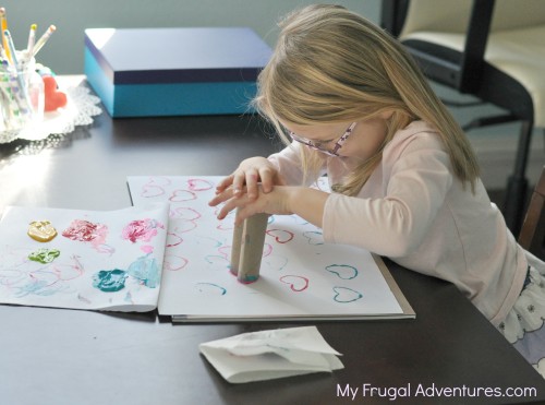 Valentine's Day Stamp Art for Kids- use items you already have to create little works of art! Perfect for non- crafters because this is so simple to do!