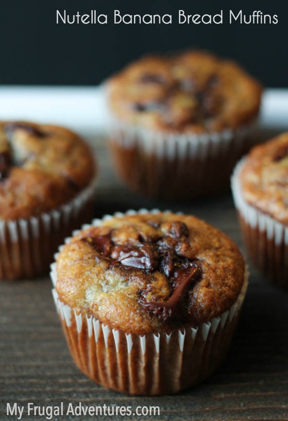 Banana Bread Muffins with a Nutella Swirl recipe published on MyFrugalAdventures.com