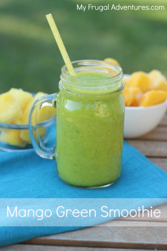 Easy Mango and Pineapple Green Smoothie- so easy and so delicious! Full of vitamin C to prevent colds and flu + a variation that is perfect for kids.