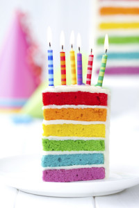 Colorful slice of birthday cake