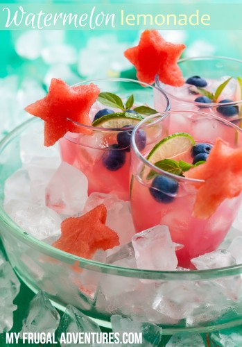 Watermelon and blueberry drink in glasses with slices of watermelon in star shape