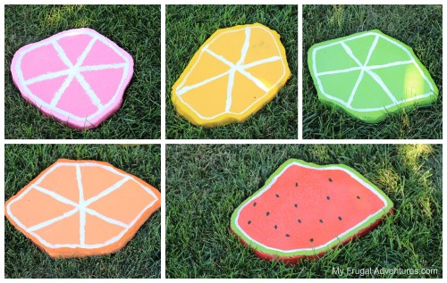 citrus painted stepping stones