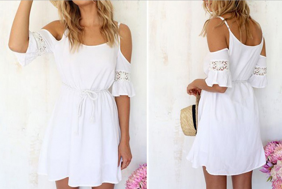 White Chiffon Open Shoulder Dress $20 Shipped - My Frugal Adventures