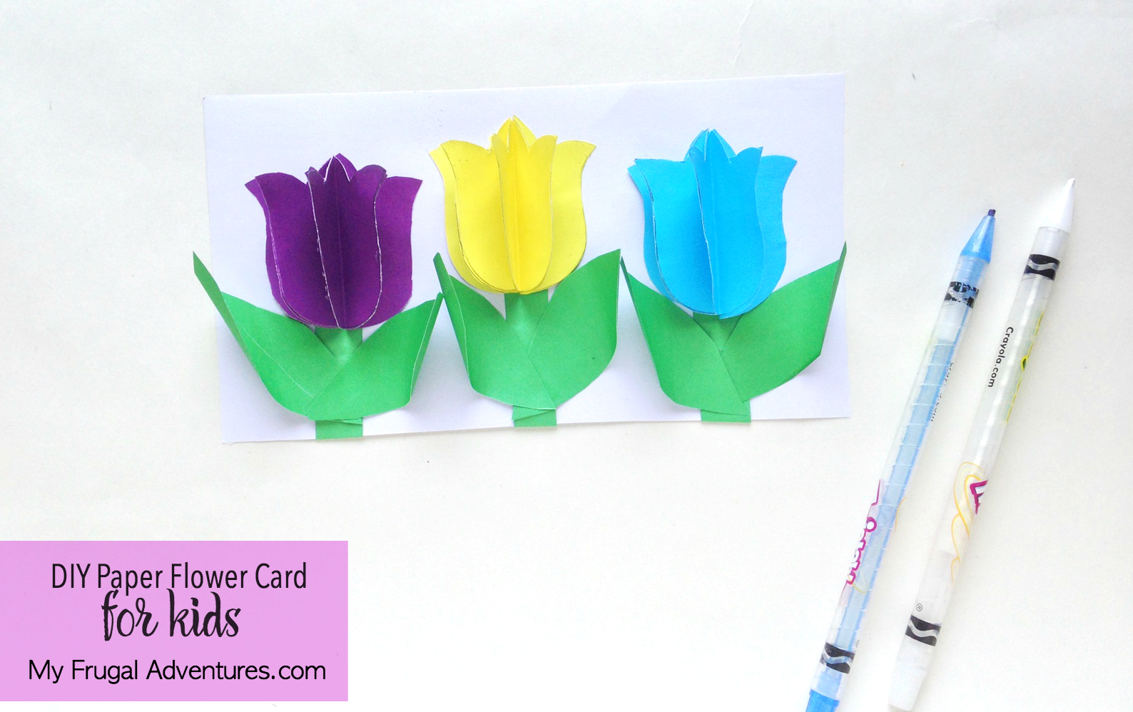 Paper flower card for children on My Frugal Adventures.com. Simple DIY card for children to make for Mother's Day, Grandparents or teacher appreciation week.